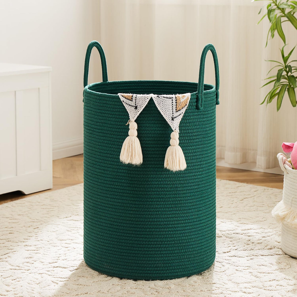 Artfeel Laundry Basket,Woven Cotton Rope Laundry Hamper,80L for Decorative Storage of Dirty Clothes,Toys and Blankets in Bathroom,Baby Room and Living Room
