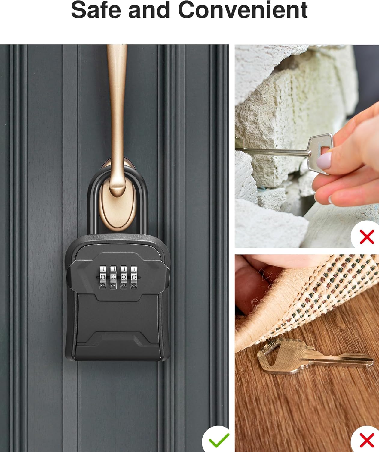 Puroma Lock Box, Key Lock Box Wall Mount & Portable Combination Lockbox with Resettable Code, Security Lockbox for Outside House Keys, Apartment Realtors Spare Keys Storage (1 Pack, Pure Black)