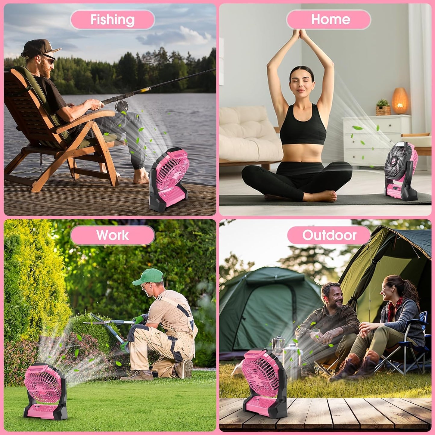 Peouix Portable Rechargeable Fan, 20000mAh Cordless Battery Powered Camping Tent Fans with LED Lantern, Small USB C Operated Outdoor Ventiladores for Travel Camp Fishing Office Home Essentials