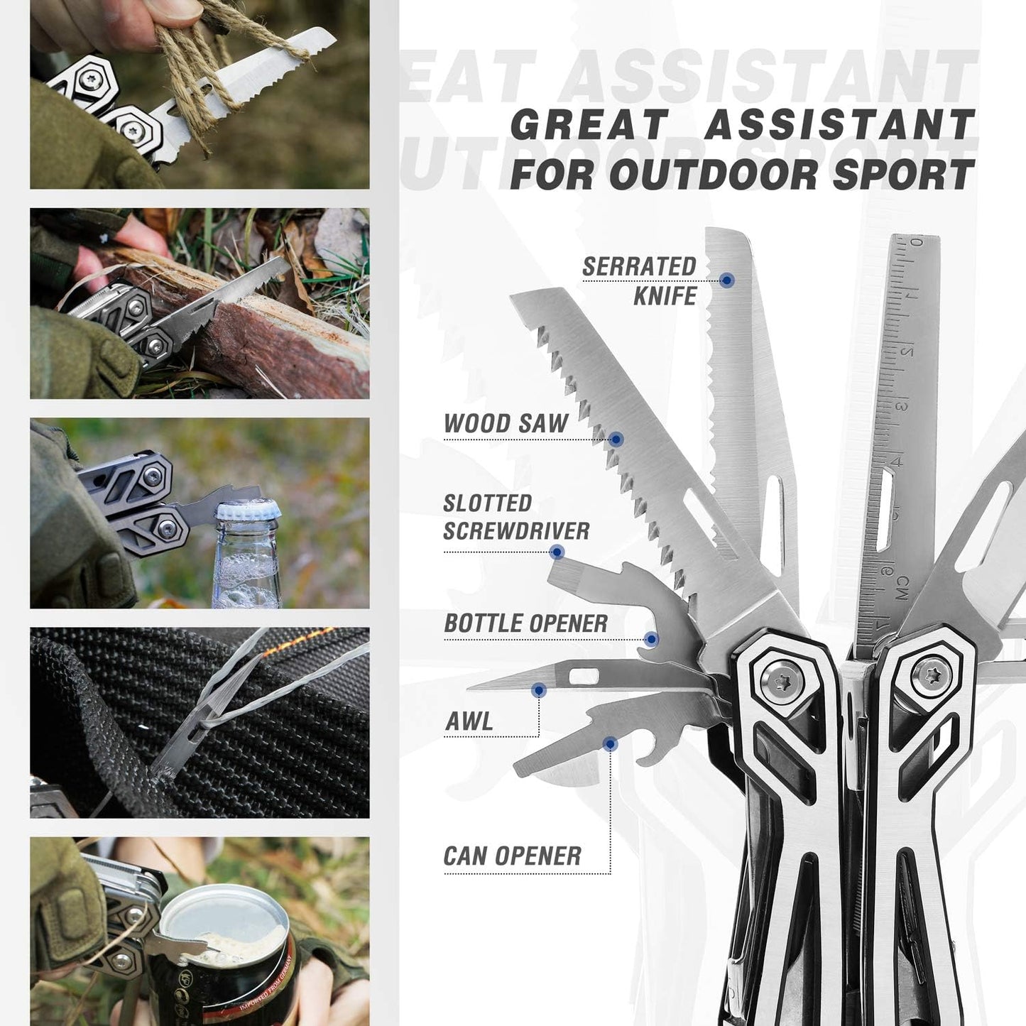 MOSSY OAK Multitool, 21-in-1 Stainless Steel Pocket Knife with Screwdriver Sleeve, Self-locking Pliers with Sheath-Perfect for Outdoor, Survival, Camping, Hiking, Simple Repair, Father Day Gifts
