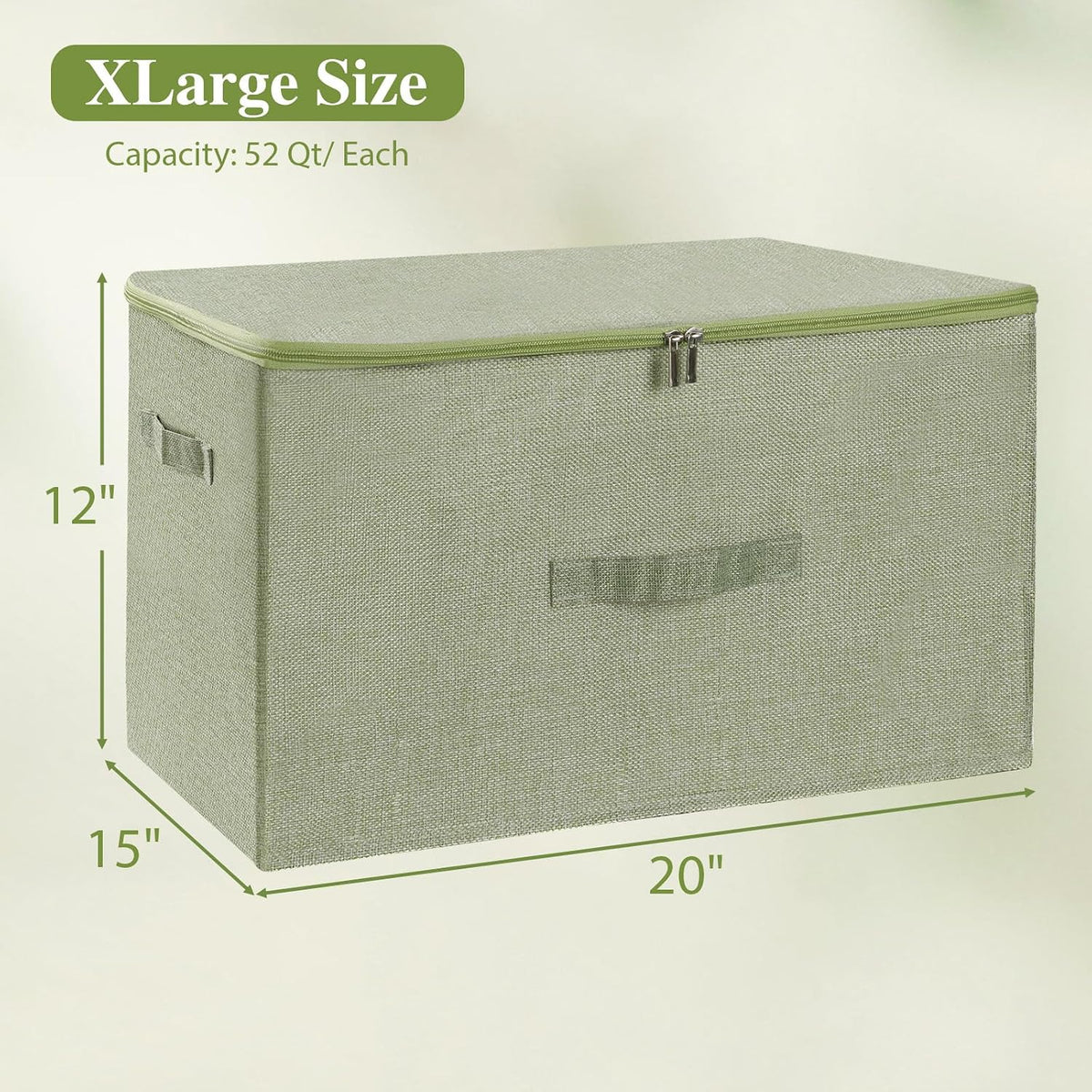 ANMINY Fabric Storage Bins with Zipper Lids, 20"x15"x12", Green, 2 PCS