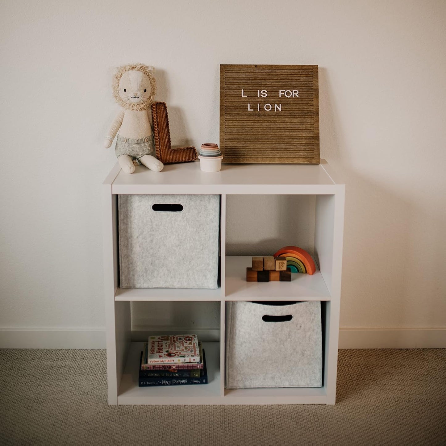 Parker Baby Co. Foldable Felt Storage Cube Bin, 11 Inch Storage Bin - White | Collapsible cubby basket stores diapers, toys, blankets & closet essentials. Soft felt fabric, flexible & foldable structure