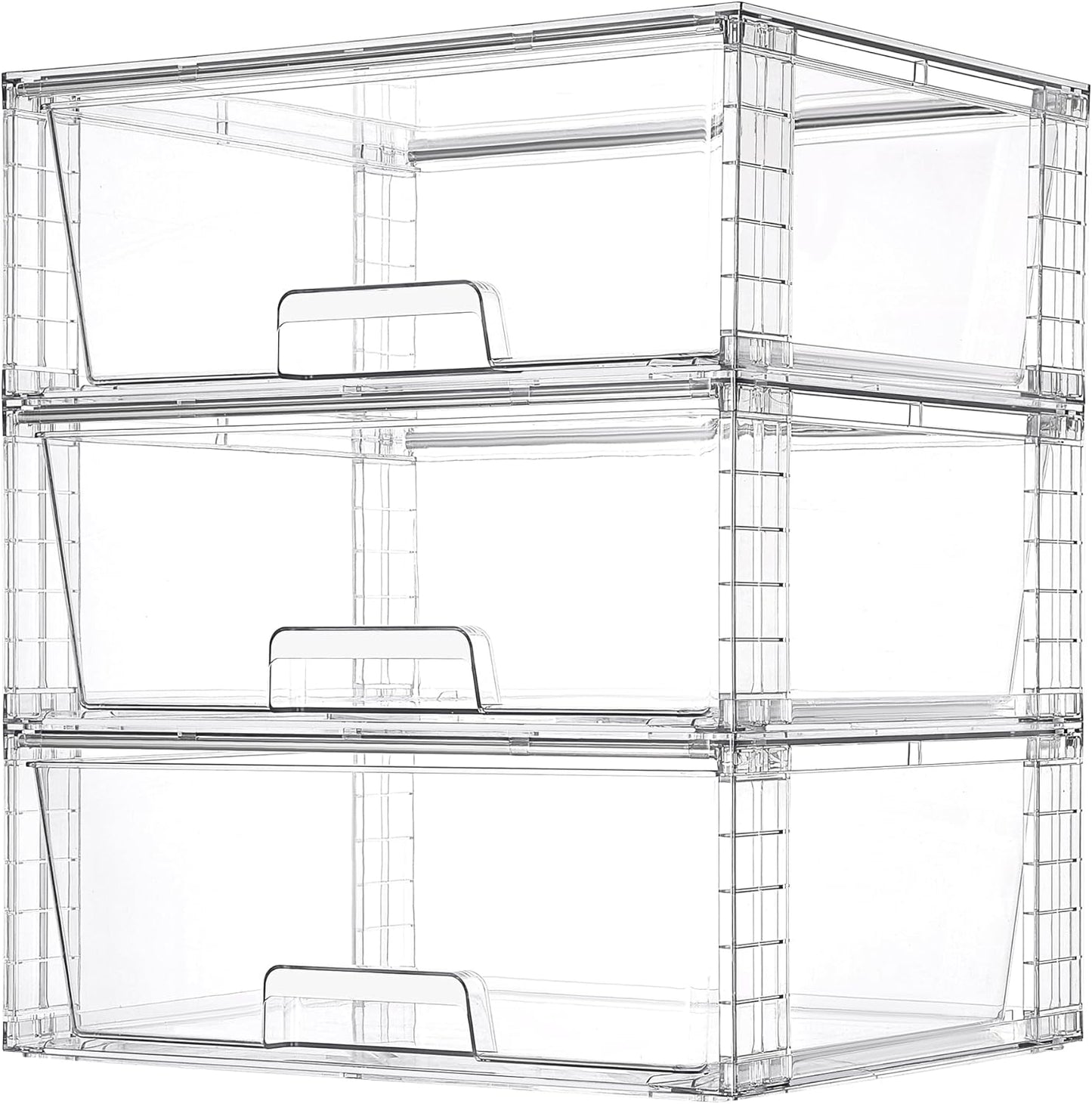Vtopmart 2 Pack Large Stackable Storage Drawers,Easily Assemble Clear Acrylic Bathroom Closet Undersink Organizers,Plastic Storage Bins for Cabinet,Kitchen Pantry,Medicine Organization