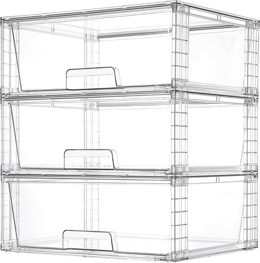 Vtopmart 3 Pack Large Clear Stackable Storage Drawers for Closet, Pantry