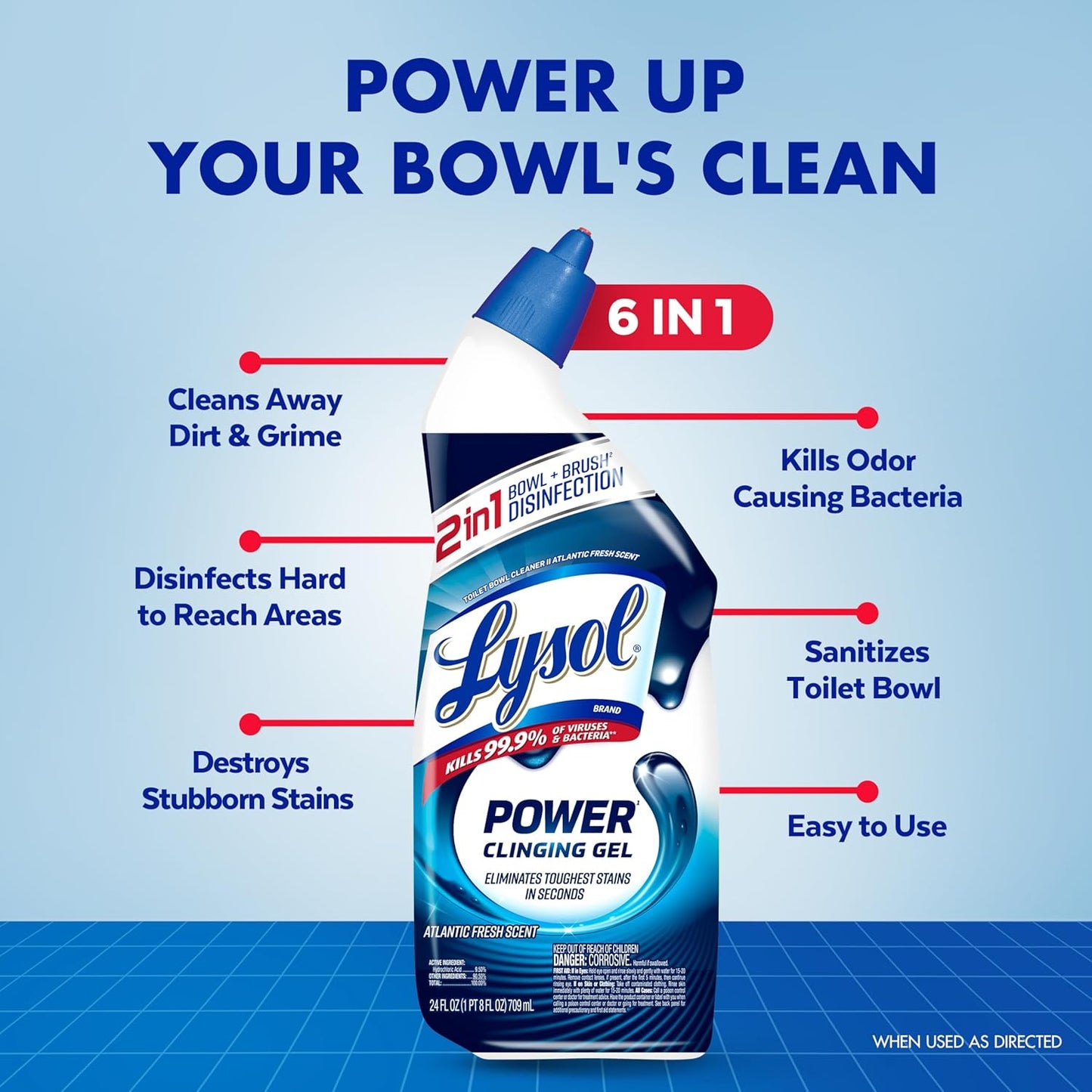 Lysol Toilet Bowl Cleaner, Max Strength Bathroom Cleaning Supplies, Toilet Bowl Cleaner Clinging Gel, Home Essential, Instant Stain Removal, Disinfecting and Deodorizing, Bleach Free, 24 oz (9 ct)