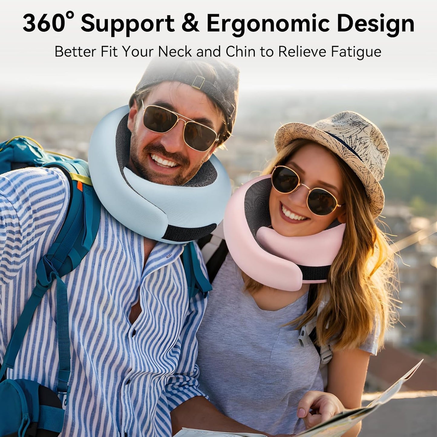 Travel Pillow, Memory Foam Neck Pillow with Ergonomic 360° Support, Travel Neck Pillow for Airplanes, Compact Design for Plane, Car & Office Travel Essentials, Gray
