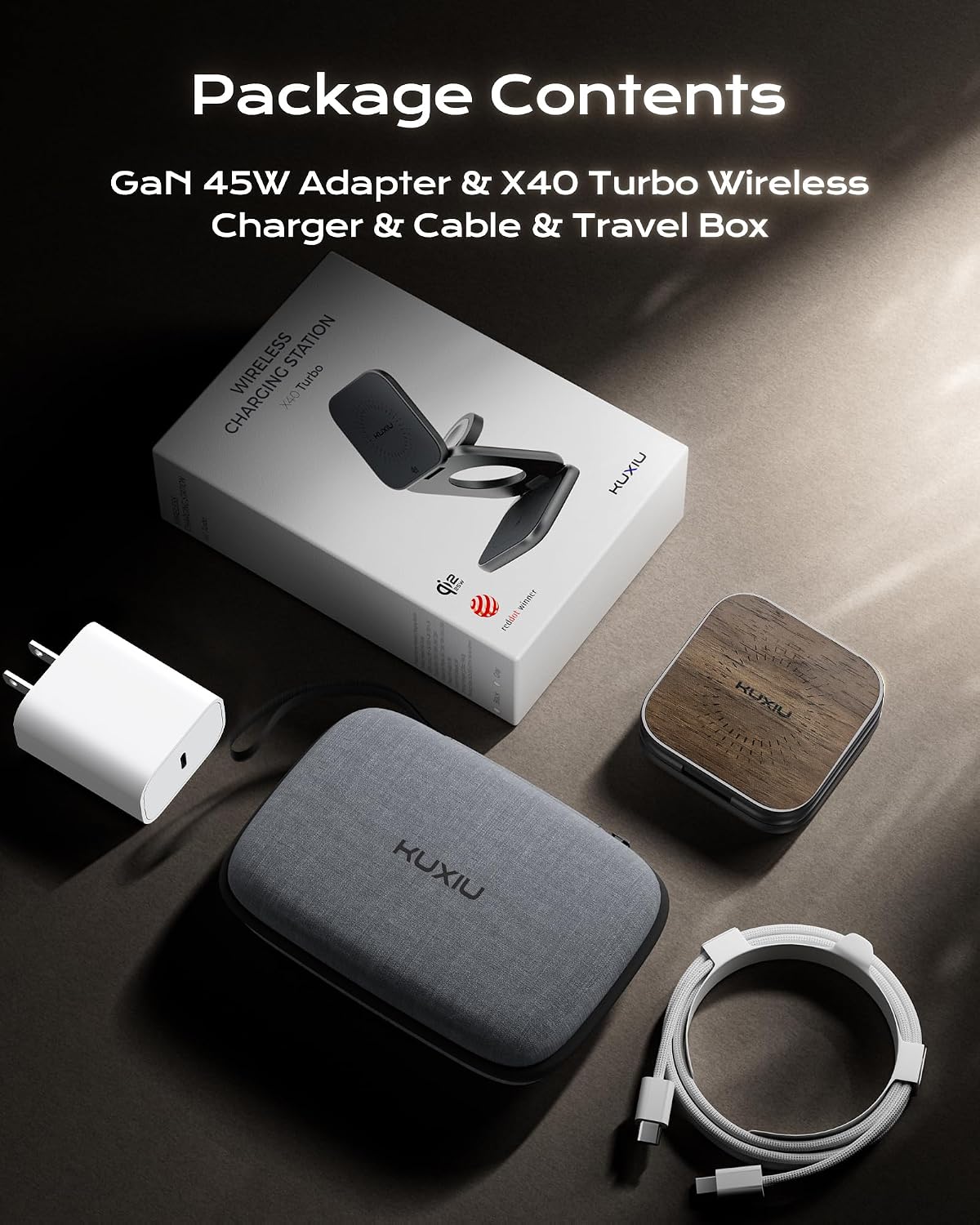 KU XIU Qi2.2 25W Magnetic Wireless Charger, Foldable 3 in 1 Travel Charging Station for iPhone 17/16/15/14/13/12, 5W for Apple Watch & AirPods, Aluminum Alloy Design, with 45W GaN Adapter, Wood Grain