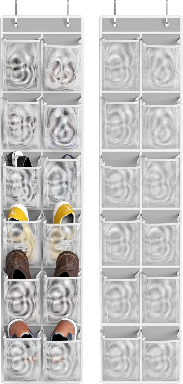 Simple Houseware 12 Pockets Large Over Door Shoe Organizer, 2 Pack, Brown