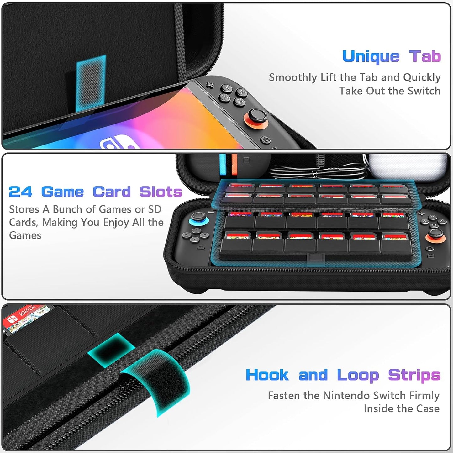 daydayup Switch Carrying Case Compatible with Nintendo Switch 2, with 24 Games Cartridges Protective Hard Shell Travel Carrying Pouch for Console & Accessories Playstation Vita Case