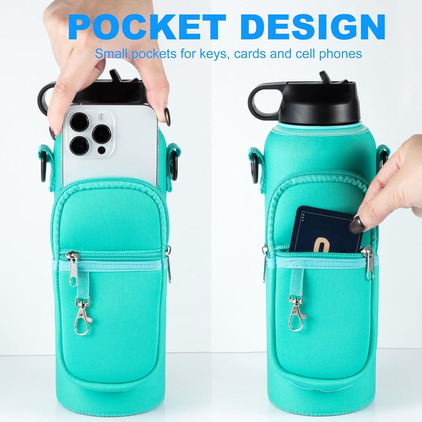 RRegeny Water Bottle Holder with Strap for Hydroflask 32oz 40oz, Carrier Sling Bag with Phone Pocket Water Bottle Sleeve for Men Women Hiking Camping Travelling