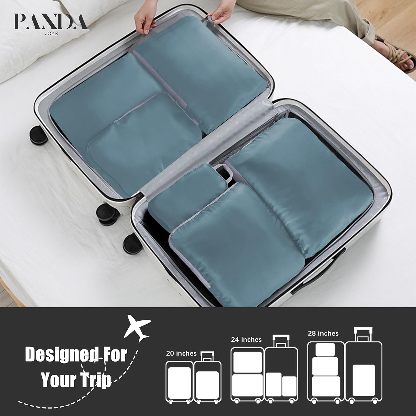 PANDA JOYS 4 Set Compression Packing Cubes Travel - Travel Accessories Expandable Packing Organizers for Carry On - Essentials Luggage Bags - Dark Blue