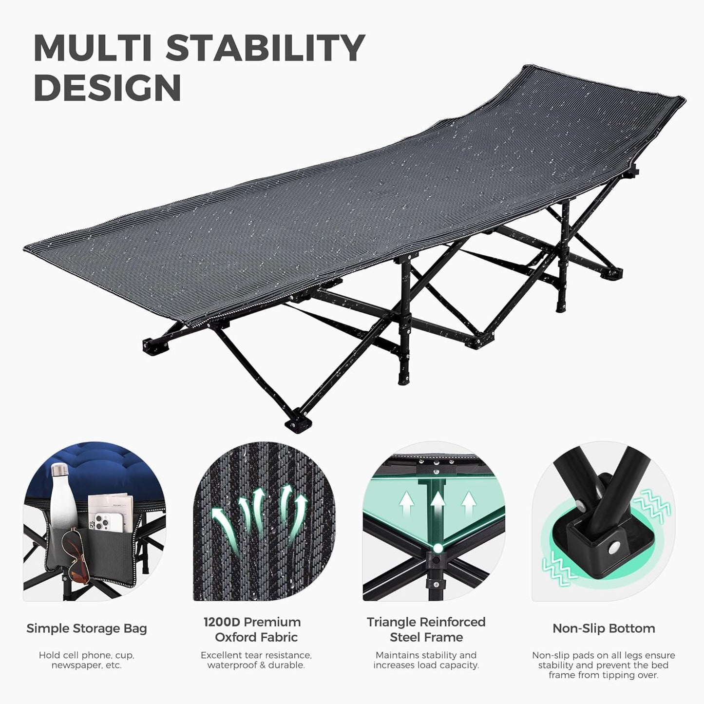 JEAREY Camping Cot for Sleeping 28" Extra Wide, Heavy-Duty 1200D Oxford Foliding Cots for Adults Portable with Mattress, Carry Bag for Guest, Travel, Hiking, Navy