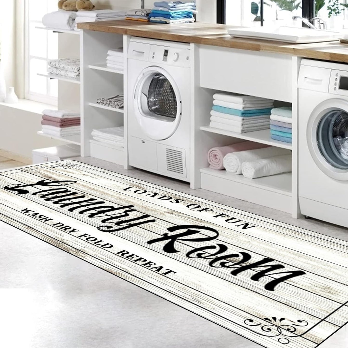 Laundry Room Rug Non Slip Floor mats Farmhouse Large Laundry Rugs for Laundry Room Mat Washer and Dryer Carpet Laundry Runner Room Decor 24x72inch(Black)