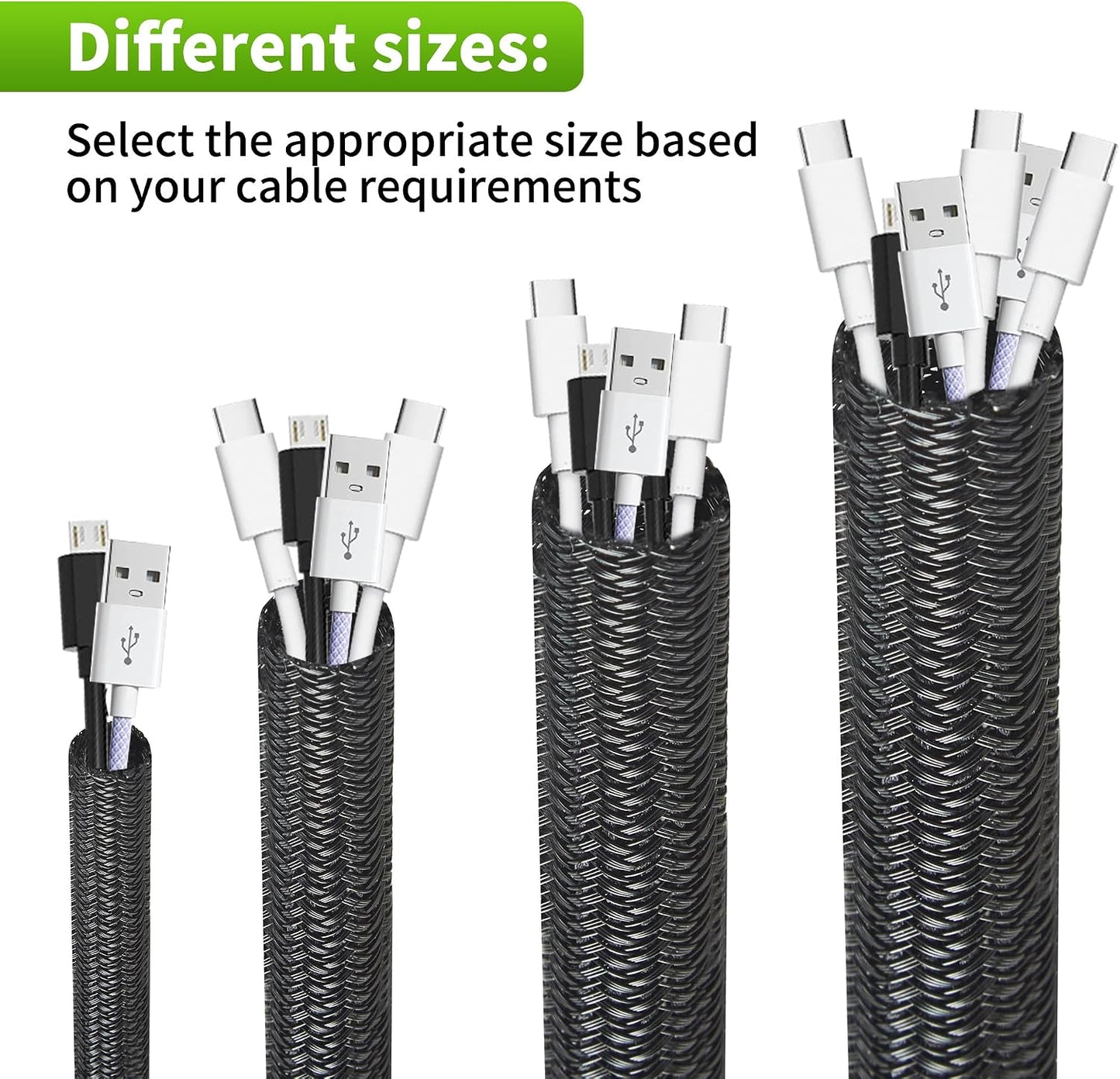 Split Wire Loom 3/8 Inch 25ft, Braided Cable Sleeve for Cable Management, Cord Protector for Pets, TV, Desk & Automotive, Black