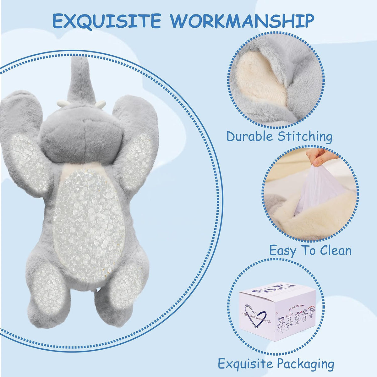 GILFWM Weighted Stuffed Animals Elephant - 25" Big Stuffed Animal Toy Pillow for Kids & Adults, 5 lbs Soft Washable Weighted Plush