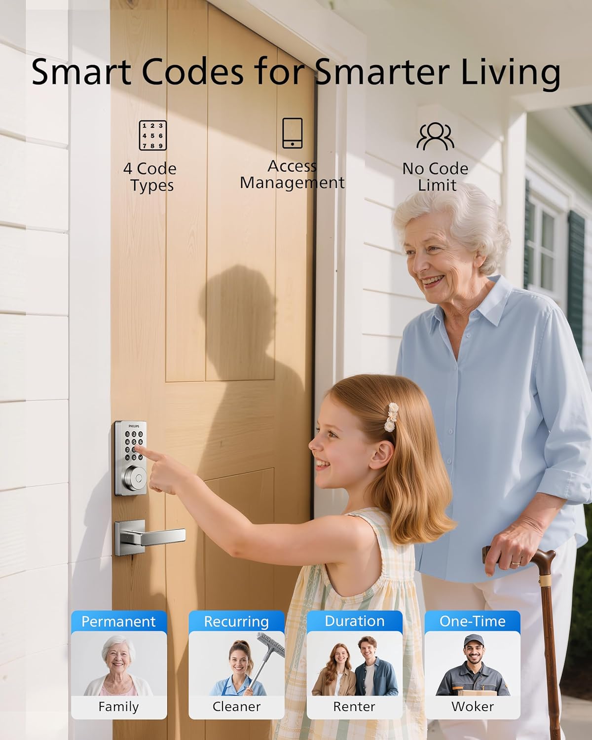 Philips WiFi Keypad Door Lock with Handle, Built-in WiFi, APP Remote Control, Voice & Fingerprint Unlock, Smart Locks for Front Door with Auto Lock, Keyless Entry Deadbolt, Satin Nickel