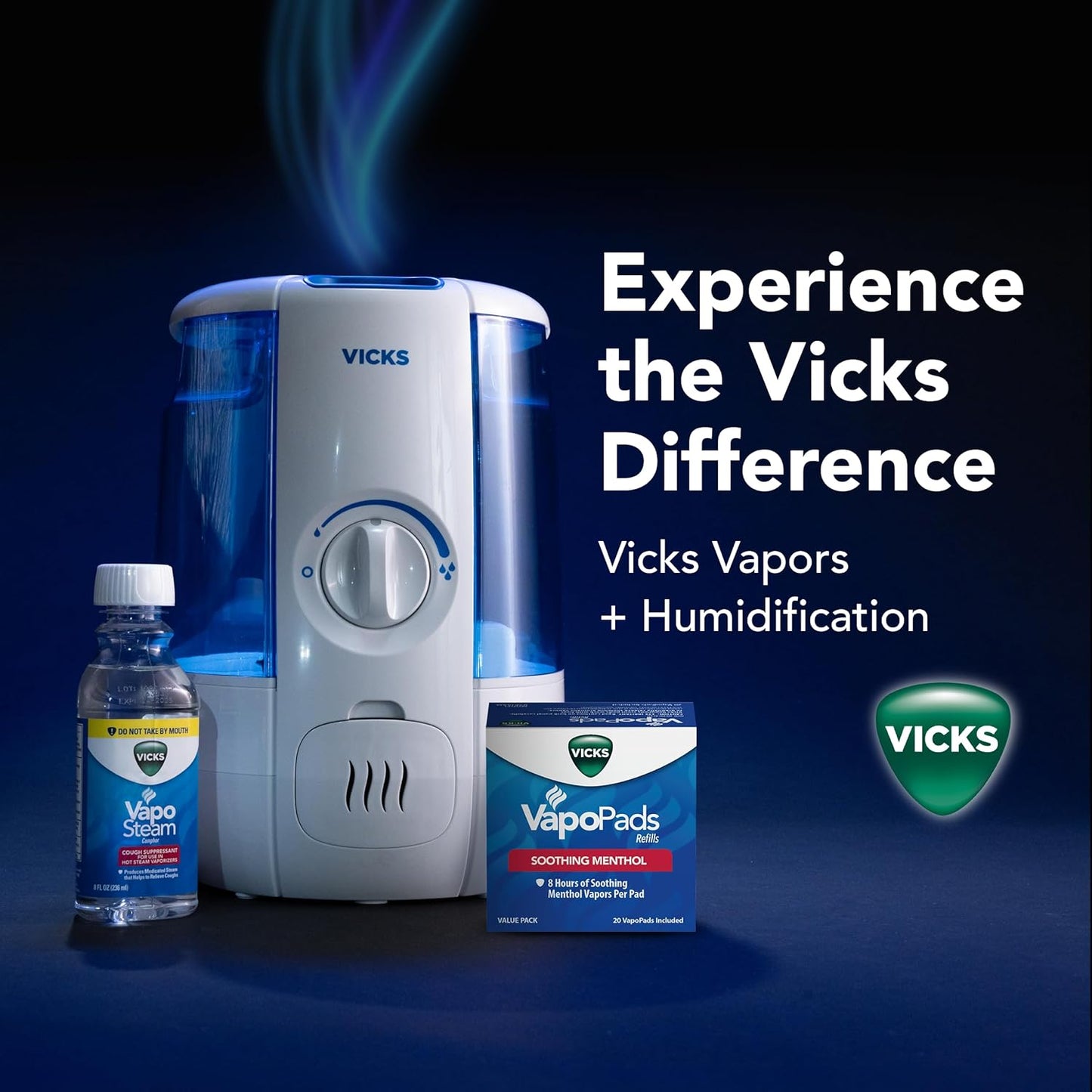 Vicks CoolRelief Cool Mist Humidifier Small to Medium Room Vaporizer for Baby, Kids, Adults, 1.2 Gal