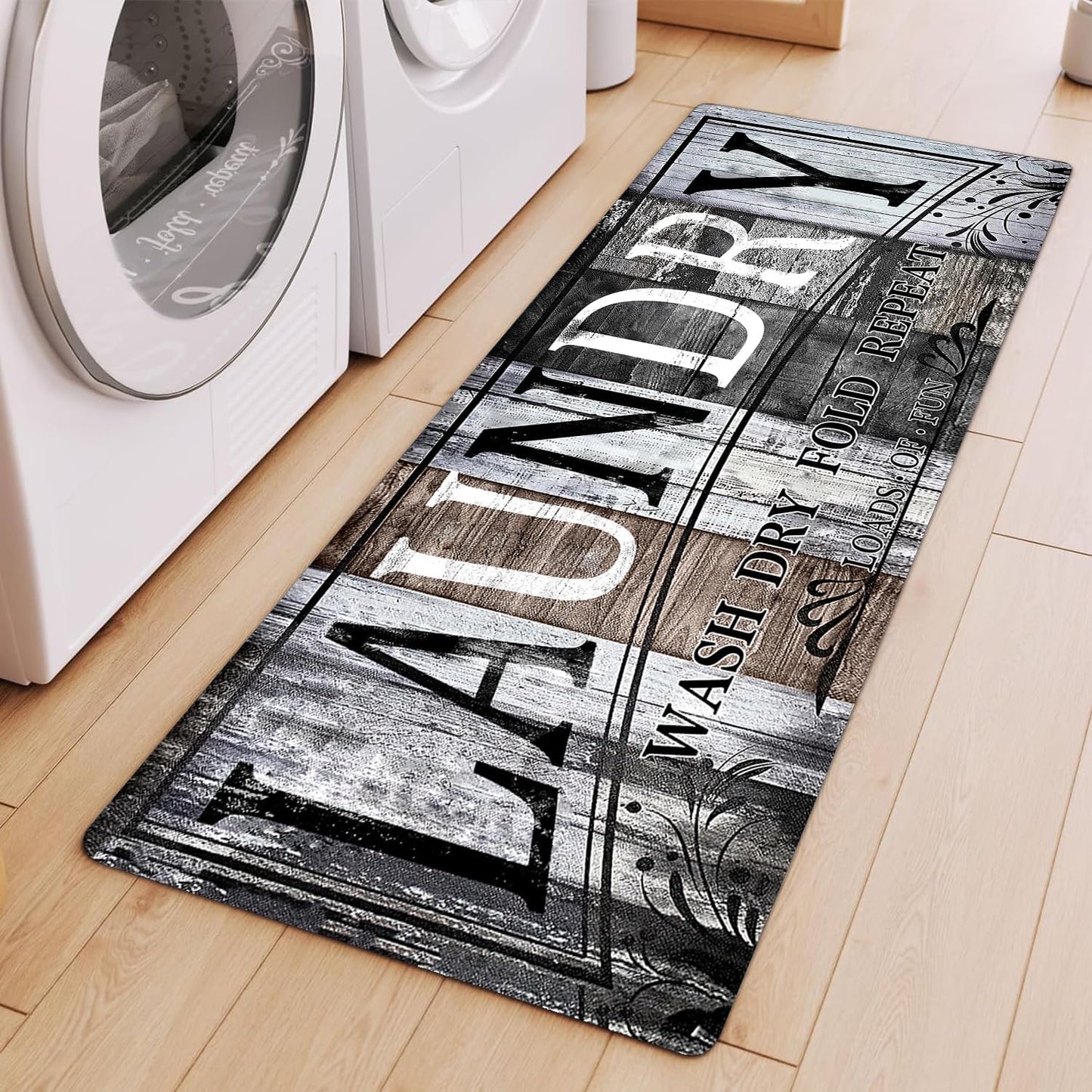 Laundry Room Rug Runner 20"X47" Brown and Grey Wood Non Slip Laundry Rugs and Mats for Laundry Room Decor Washable Runner Rugs for Farmhouse Kitchen Floor Bathroom Entryway Area Rugs
