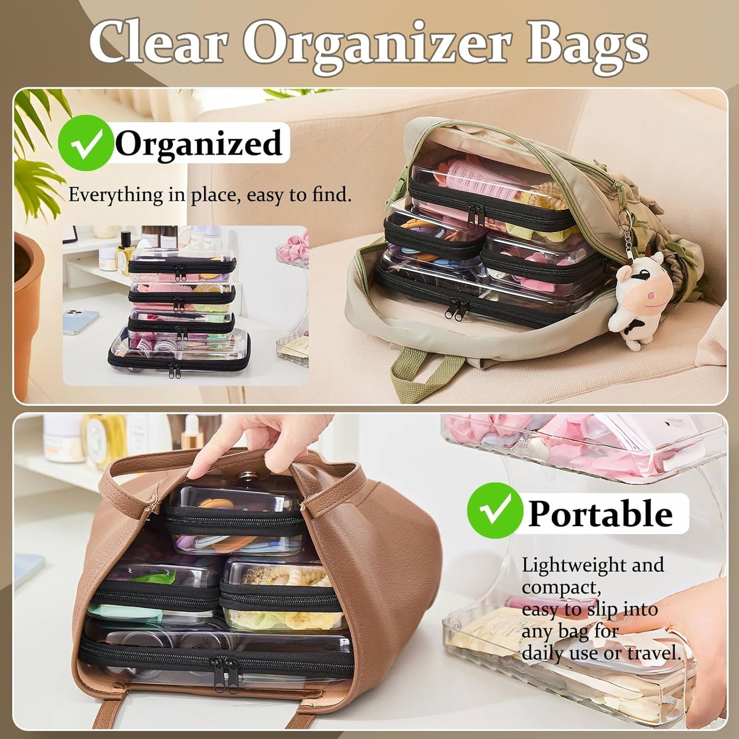 4 pcs Clear Zipper Pouches,Hard Shell Zipper Case, Toiletry Bag for Travel, CLear Diaper Bag, Toiletry Pouch, Travel Organizer, Cosmetic Bag,Toy Storage Bins (M+3S)(Black)