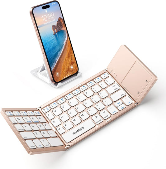 Samsers Foldable Bluetooth Keyboard with Touchpad, Ultra Slim Compact, Pink