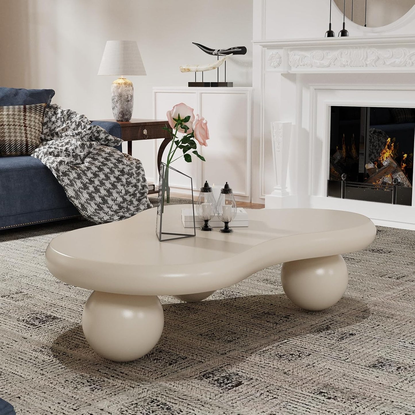 White Round Coffee Table (G White 31.5in) | Modern Unique Coffee Table for Living Room，Round Pedestal Center Table for Farmhouse
