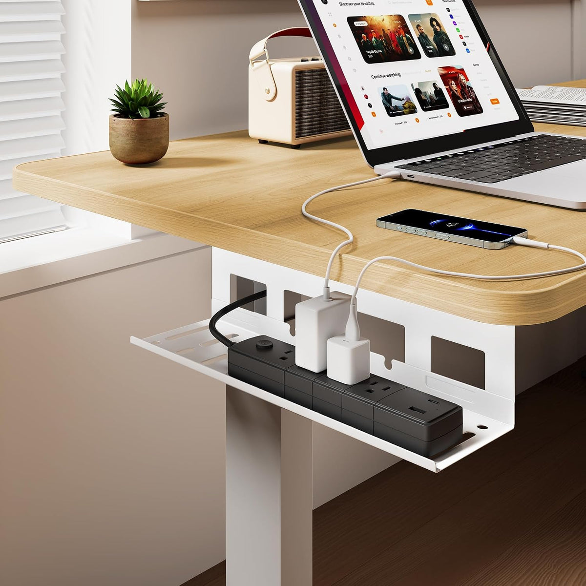 PEGZONE Under Desk Cable Management Tray, 15.7'' Screw-Mount Steel Rack