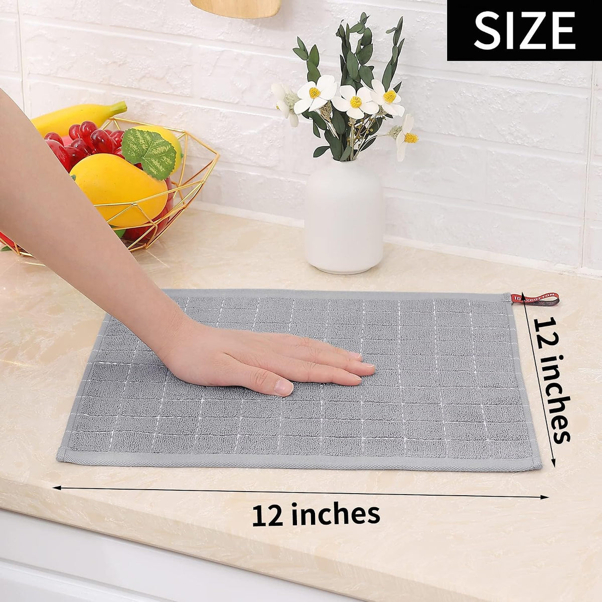 Homaxy 100% Cotton Terry Kitchen Dish Cloths, 8 Pack, Light Grey