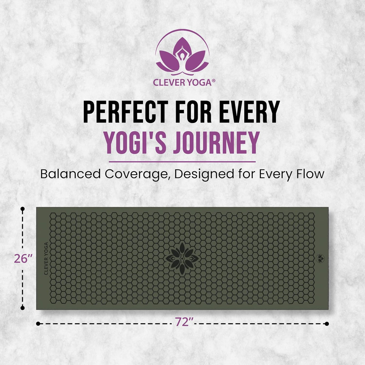 Clever Yoga Hot Yoga Mat Towel – Non-Slip Grip for Hot Yoga, Sweat Absorbent, Honeycomb Silicone Grip, Stays Flat – Ideal for Pilates, Travel, Washable & Lightweight - Olive