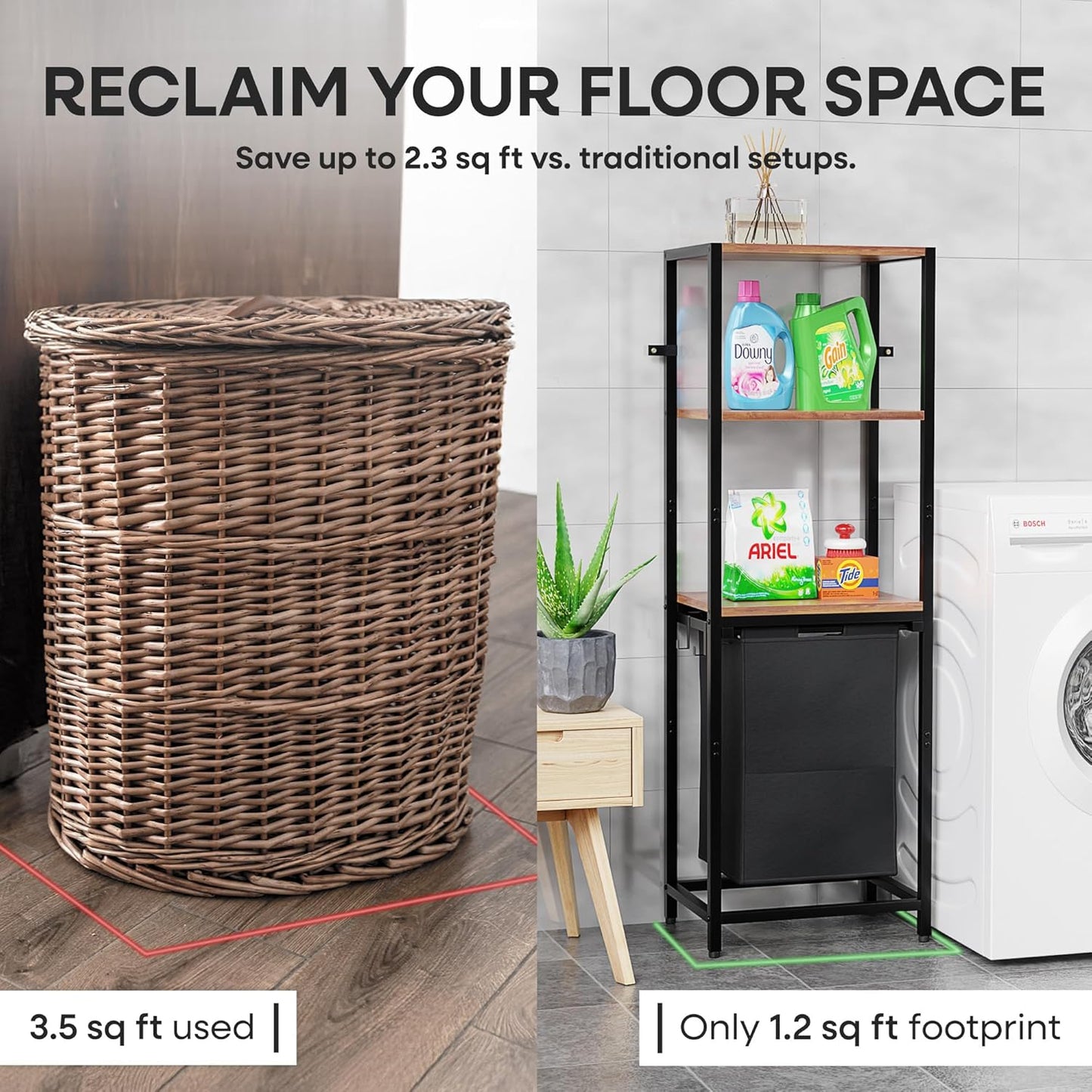Tilt-Out Laundry Hamper with Shelf – 3 Tier Laundry Organizer with Waterproof Fabric Bin | Freestanding Storage Cabinet with Hooks for Bathroom & Bedroom