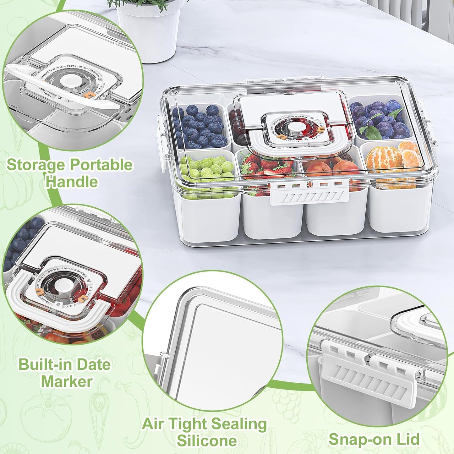 Chilled Snackle Box Container with Ice Pack, Bonus Insulated Bag Charcoolerie Chilled Portable Serving Tray, 8 Compartment Snack Container for Charcuterie Snack Road Trip Picnic Essentials