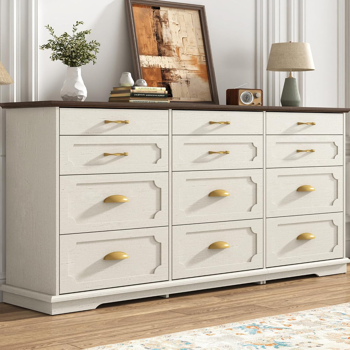 chartustriable 70inch Large Long Dresser w/Charging Station,10 Drawer Dresser w/Deep Big Drawers,Wooden Chest of Drawers w/Power Outlet,White Dressers for Bedroom,Living Room,Entryway