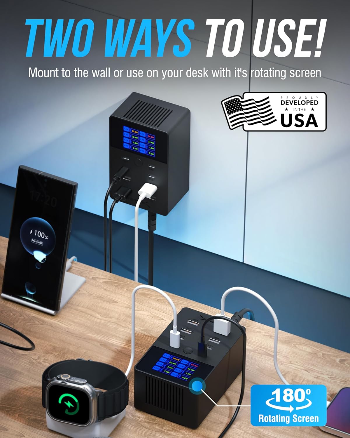 SABRENT VOLTIK Charging Station, 252W 8-Port USB C and USB A Desktop Charger, UL Certified with Real-Time LCD Display, Fast Charging for MacBook, iPhone, Samsung and More