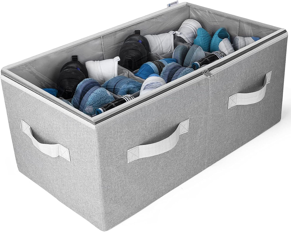 Moteph Shoe Organizer for Closet - Shoe Storage Organizer for Closet Organization with Clear Cover & Adjustable Dividers, Shoe Rack & Basket - (Light Brown, Large - 24 Pairs)