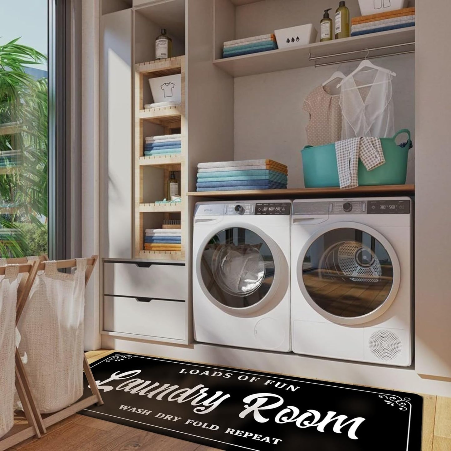 Laundry Room Rug Non Slip Floor mats Farmhouse Large Laundry Rugs for Laundry Room Mat Washer and Dryer Carpet Laundry Runner Room Decor 24x72inch(Black)