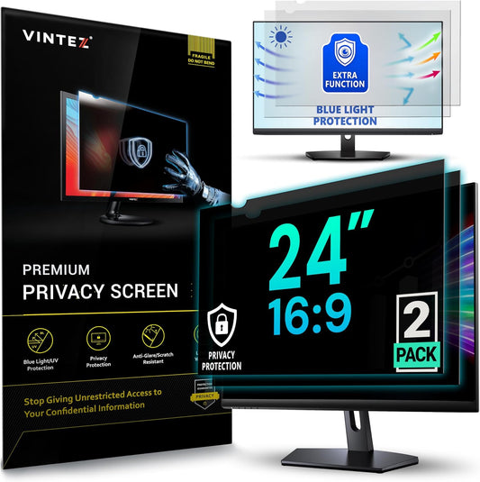 VINTEZ [2 Pack] 24 Inch 16:9 Privacy Screen for Computer Monitor and Laptop - Anti Glare Protector Film Blue Light Filter Eye Protection - Computer Screen Privacy Shield