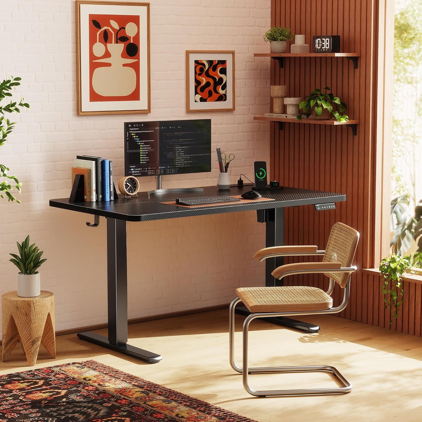 Huuger Electric Standing Desk with Power Outlets and USB-C Port, 47 X 24 Inch Height Adjustable Desk, Sit Stand Desk for Home Office, Computer & Gaming Desk with 4 Presets, Carbon Black