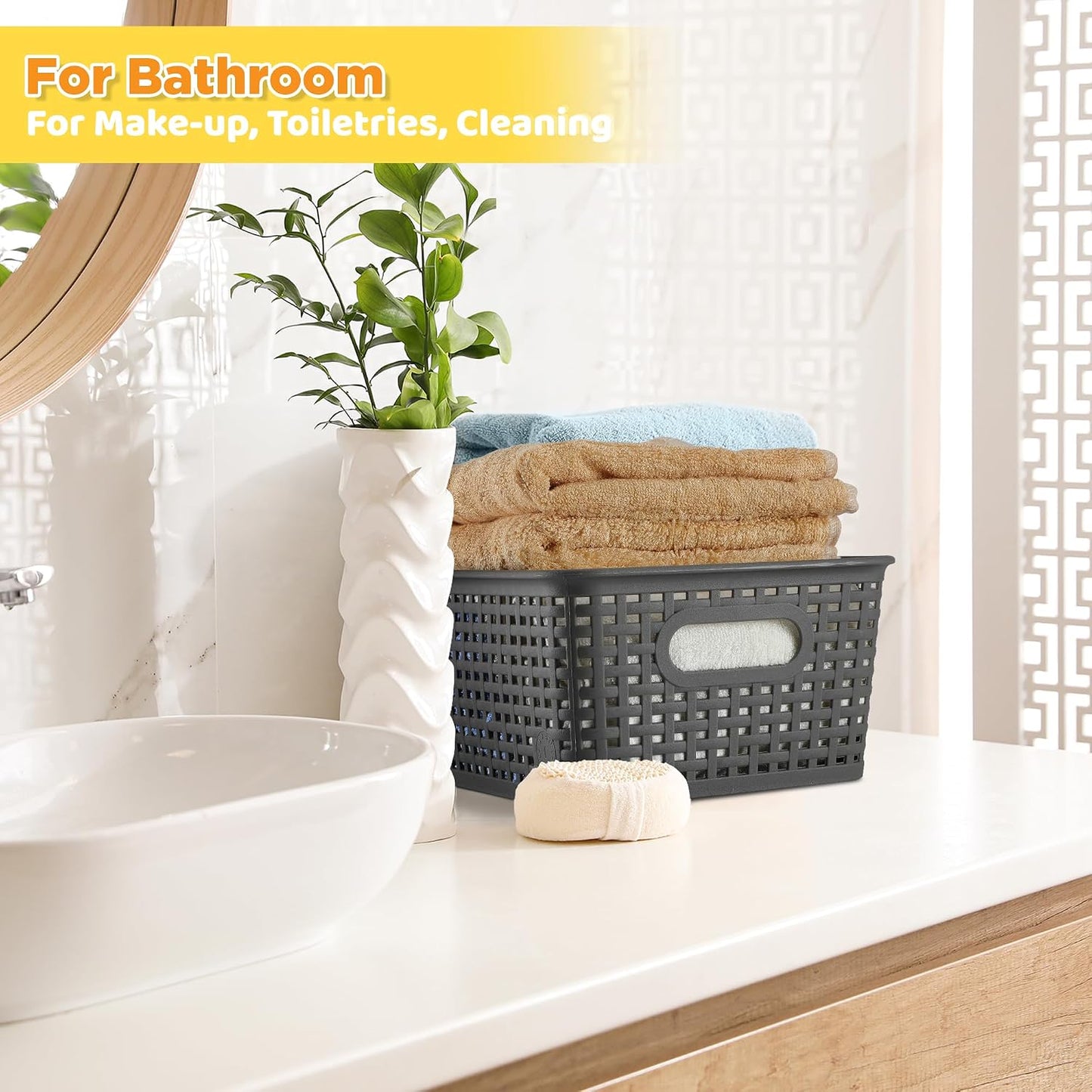 AREYZIN Plastic Storage Baskets Bins With Lid Organizing Container Lidded Knit Storage Organizer Bins for Shelves Drawers Desktop Closet Playroom Classroom Office, 6 Pack