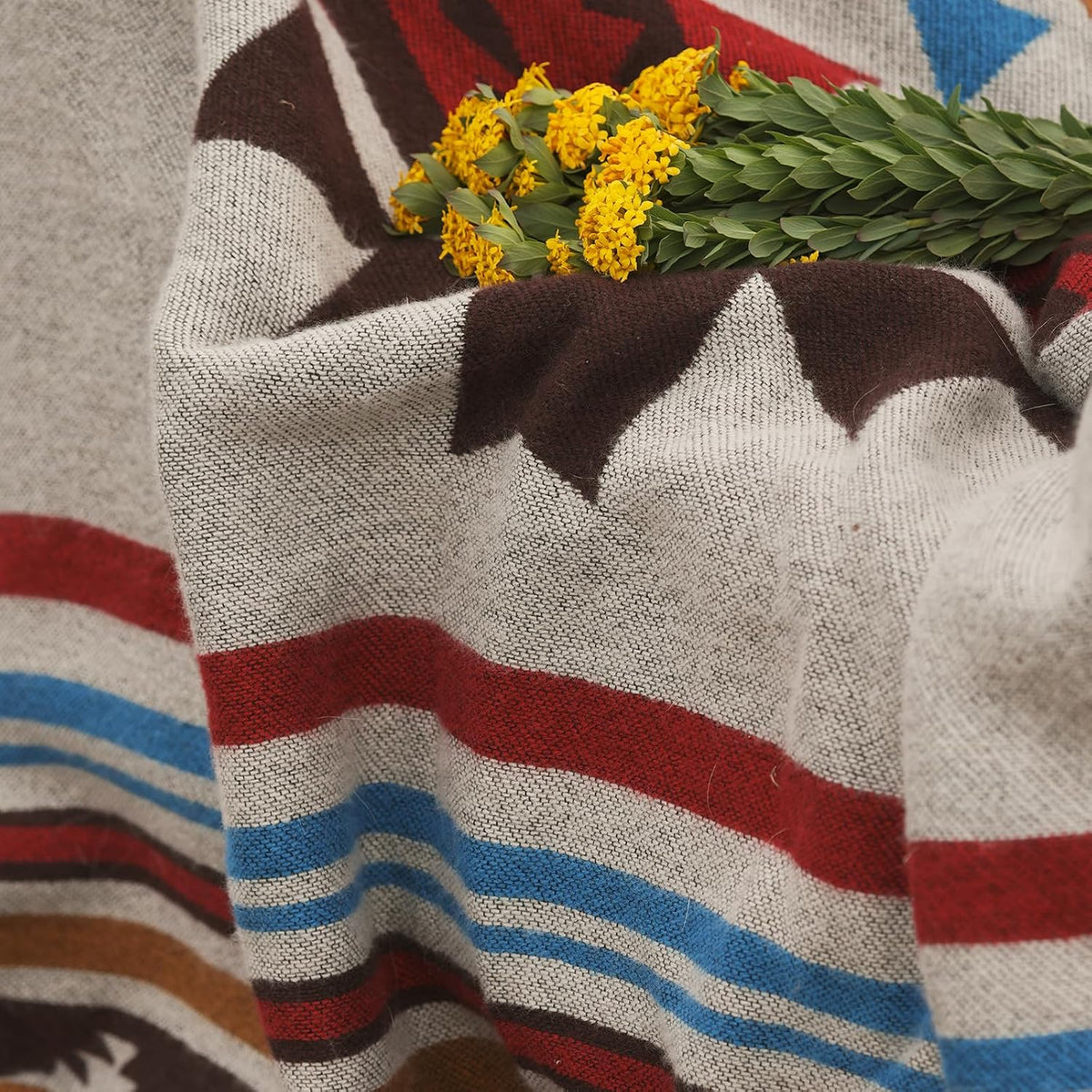 Aztec Throw Blanket with Soft Sherpa Lining, Traditional Southwestern Navajo Tribal Style Warm Throw for Camping, Outdoor, Cozy Boho Blanket for Couch, Sofa, Bed, 50"x60", Red