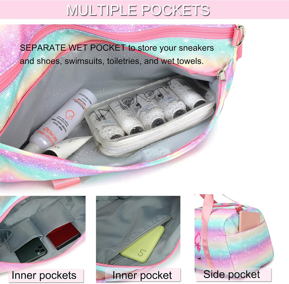 Octsky Sports Gym Bag Teens Dance Bag Gymnastics Bag Women Weekender Bag with Shoe Compartment and Wet Pocket
