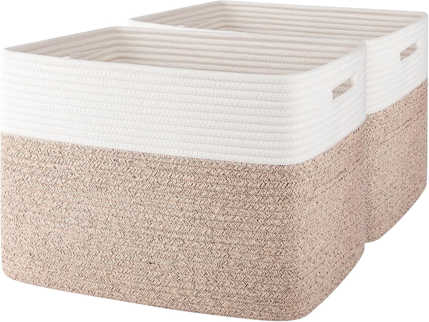 OIAHOMY 2 PACK Tall Storage baskets 42L Blanket Basket Living Room Brown | Large Collapsible Storage Bins Narrow Basket Baskets for Closet Organization Storage Baskets for Shelves Toy Storage Basket