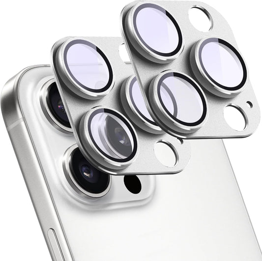 2 Pack Camera Lens Protector for iPhone 16 Pro/16 Pro Max,[Not Easy to Breakn ] AR Tempered Glass Strong Adsorption Metal Camera Cover Screen-Silvery