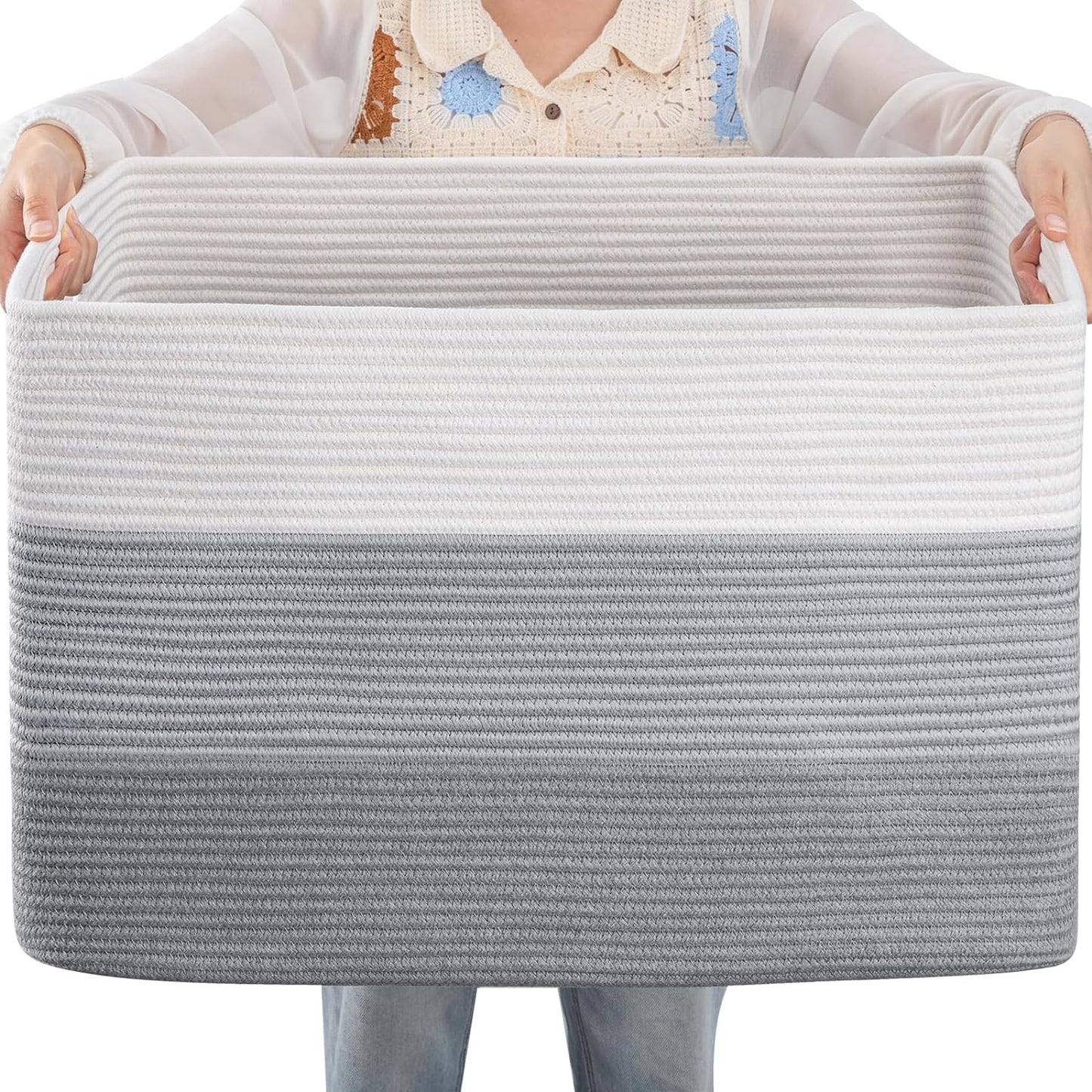 OIAHOMY Blanket Basket Laundry Basket Dog Toy Basket 108L Gradient Grey | Large Storage Basket,Baby Basket,Toy Storage,Woven Rope Basket for Blankets,Blanket Storage for Living Room