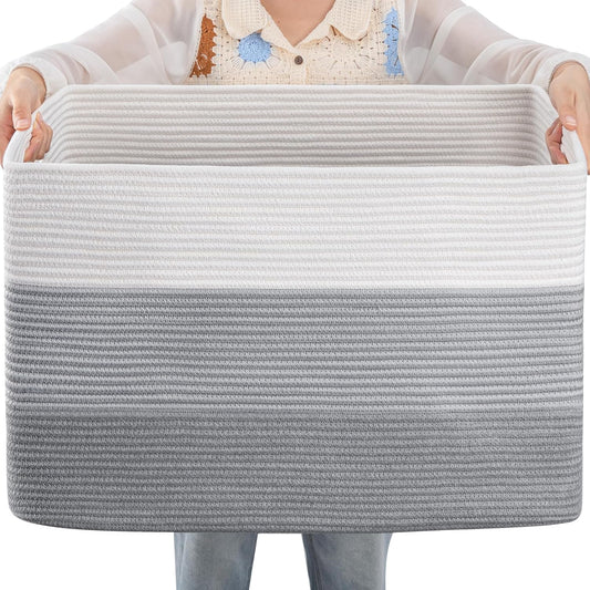 OIAHOMY Blanket Basket Laundry Basket Dog Toy Basket 108L Gradient Grey | Large Storage Basket,Baby Basket,Toy Storage,Woven Rope Basket for Blankets,Blanket Storage for Living Room