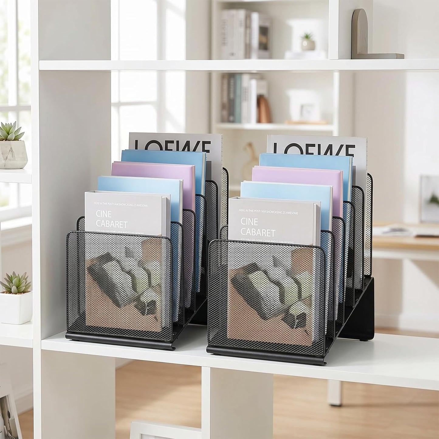 LEKETREE File Organizer for Desk, File Folder Organizer with 5-Section Vertical Rack, Suitable for Home Office Document Organization and Storage(Black)