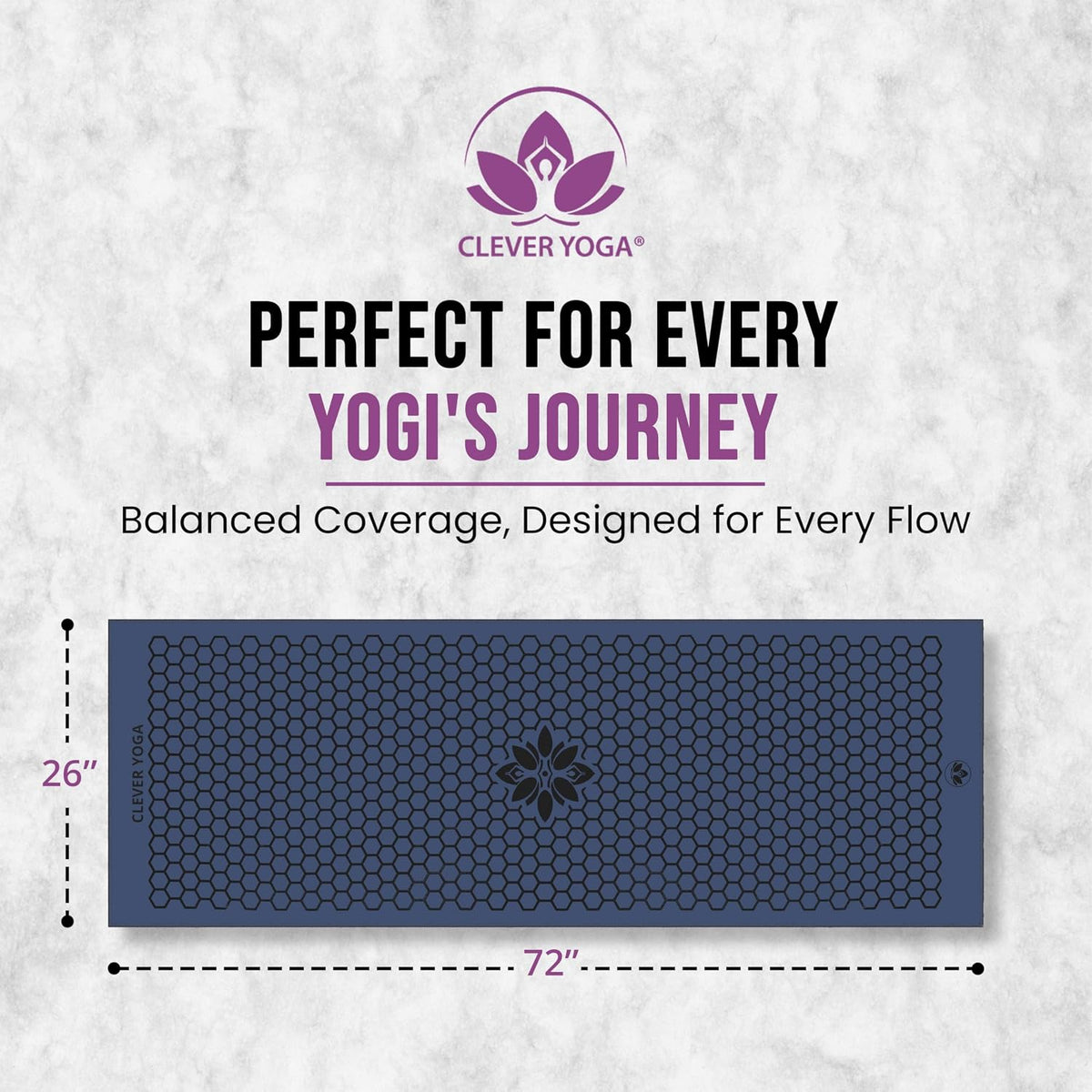 Clever Yoga Hot Yoga Mat Towel – Non-Slip Grip for Hot Yoga, Sweat Absorbent, Honeycomb Silicone Grip, Stays Flat – Ideal for Pilates, Travel, Washable & Lightweight - Dark Blue