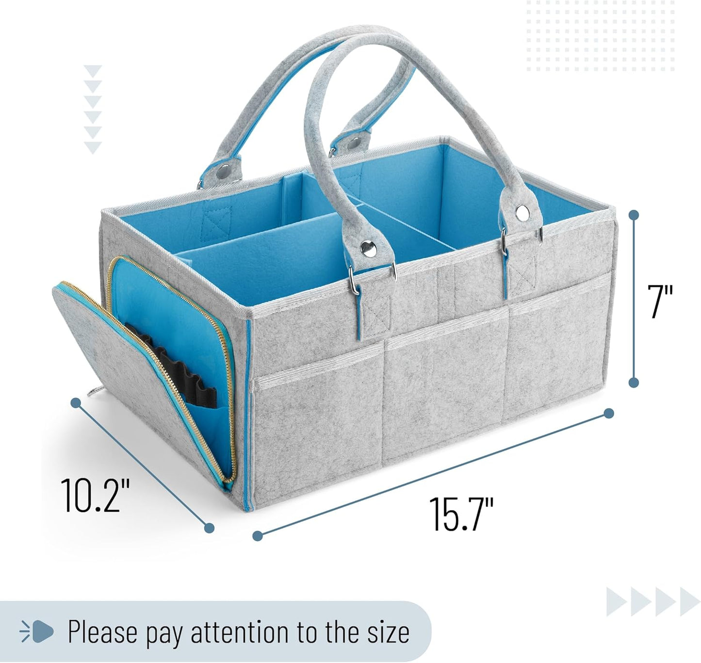 Mr. Pen- Baby Diaper Caddy Organizer, Gray, Blue Inside, Nursery Storage Bin and Car Organizer for Diapers and Baby Wipes