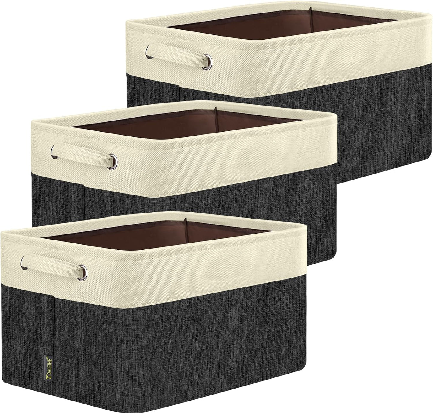 BALEINE 3 Pack Fabric Closet Storage Bins for Shelves, Linen Closet Organizers and Storage, Decorative Baskets for Organizing, Shelf, Clothes, Home, Office (Black, 14''x10''x8.5'')