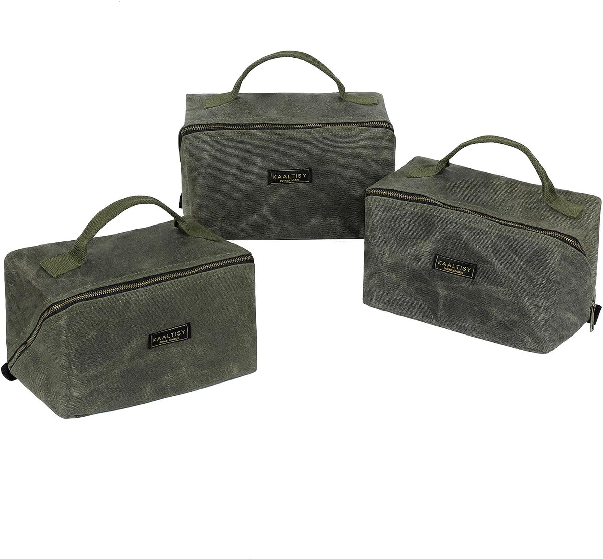 Canvas Tool Bag, Zippered Tool Pouch with Handle, 16 OZ Waxed Canvas Tool Storage Organizer | 2-Pack | 9.5"L x 10.5"W x 5.5"H (Opened) - Army Green
