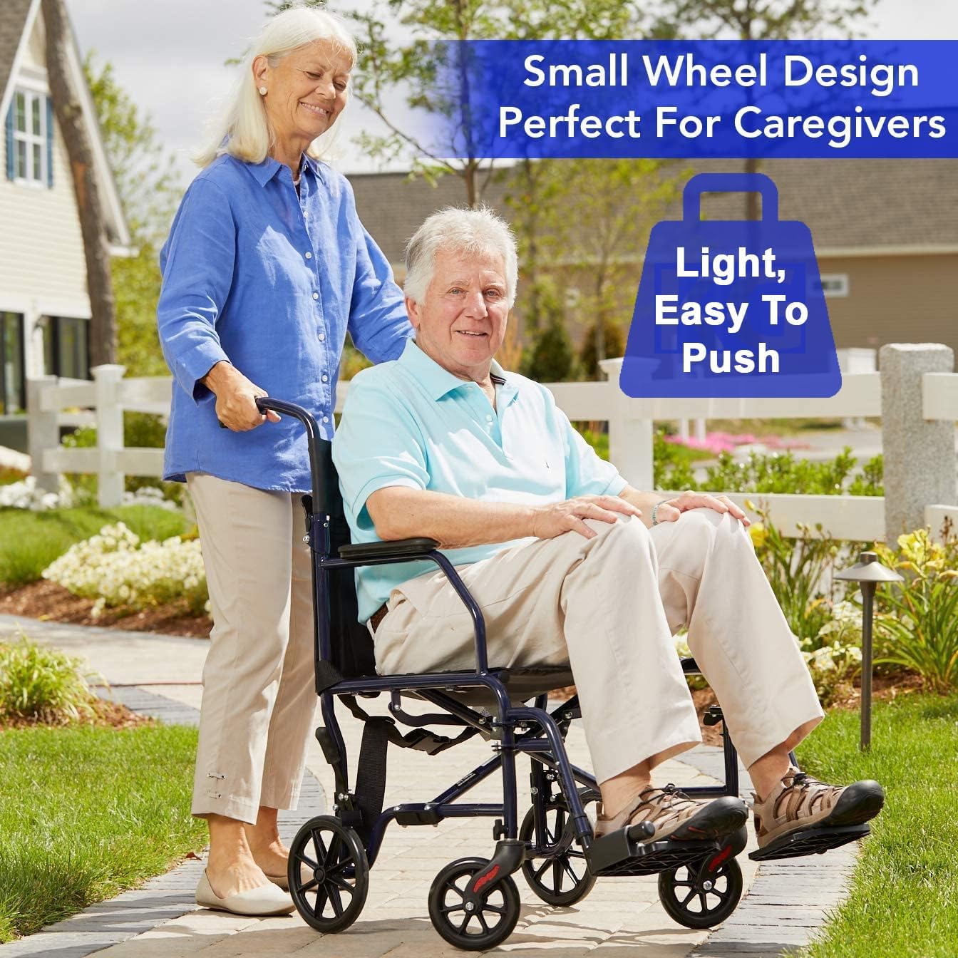 Carex Transport Wheelchair With 19 inch Seat, Folding Transport Chair with Foot Rests, Foldable Lightweight Wheelchair Foldable for Storage and Travel