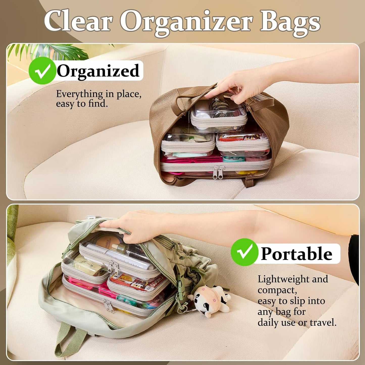4 pcs Clear Zipper Pouches,Hard Shell Zipper Case, Toiletry Bag for Travel, CLear Diaper Bag, Toiletry Pouch, Travel Organizer, Cosmetic Bag,Toy Storage Bins (M+3S) (Gray)